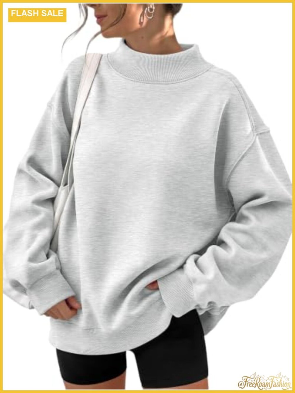 Mock Neck Oversized Sweatshirt Cotton Polyester Pullover Casual Fall